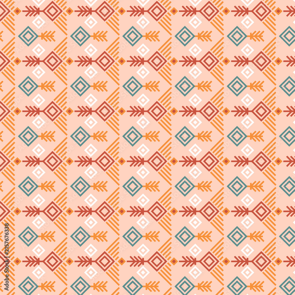 Tribal Seamless Pattern with Geometric Folk Elements and Arrows