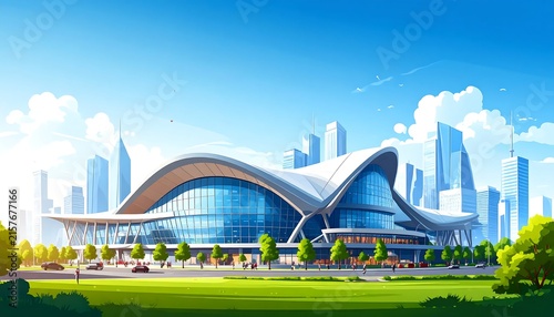 Modern steel bridge over calm river with city skyline backdrop.