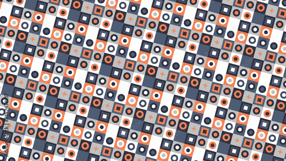 Geometric Pattern with Abstract Shapes in Blue and Orange