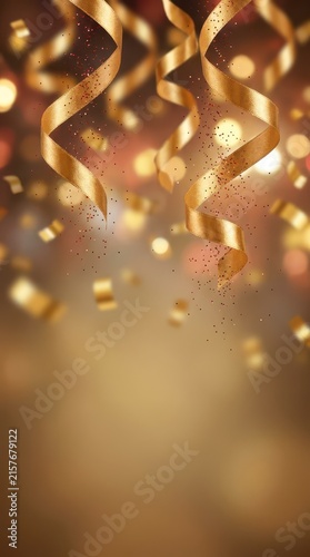Festive Background With Gold Streamers and Bokeh Effects Creating a Joyful Celebration Atmosphere