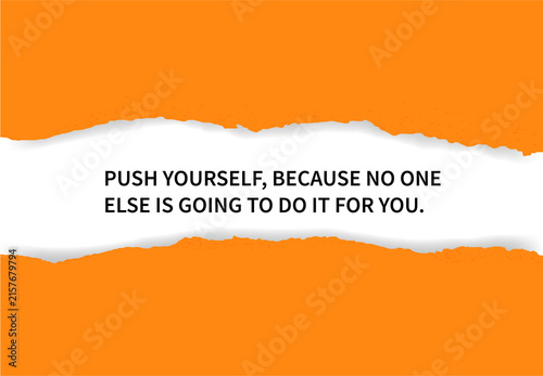 Foto Motivational quote about self reliance on a torn paper background with orange co