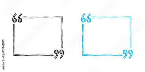 Bild auf Leinwand Scribble quote box frame set featuring black and blue hand drawn rectangular borders with quotation marks for emphasis text highlight social media post layout design and creative written content