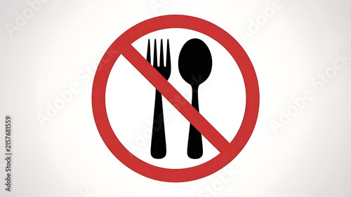 No eating or food allowed sign with fork and spoon icon