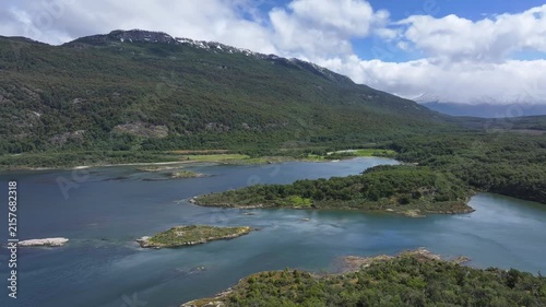 Aerial view of the natural scenery of Ushuaia, Tierra del Fuego National Park, Argentina