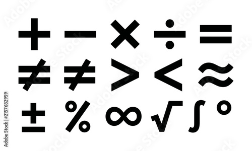 Collection of basic mathematical symbols and signs isolated on a white background