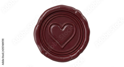 фотографія Dark red wax seal with heart stamp