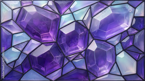 Vibrant purple stained glass geometric crystal pattern with light reflection texture