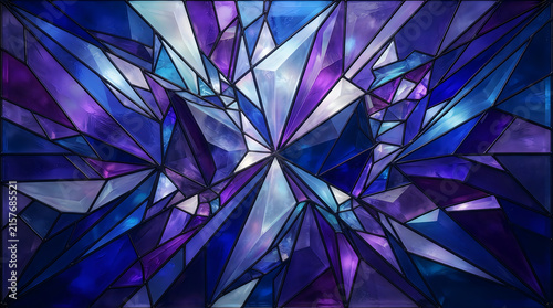 Vibrant stained glass crystal shards radiating colorful light in abstract geometric pattern