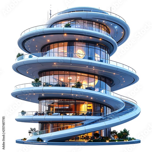 Modern multi level glass walled office building exterior.