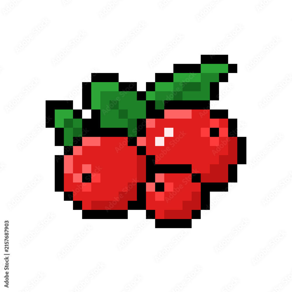 Fototapeta premium Pixel Art Cranberries with Leaves Icon