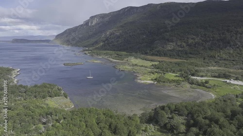 Aerial view of the natural scenery of Ushuaia, Tierra del Fuego National Park, Argentina
