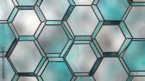 Geometric teal and silver glass mosaic tile pattern for modern interior design textures