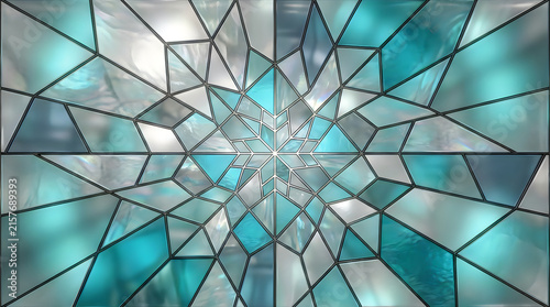 Teal glass mosaic abstract background with geometric diamond pattern and reflective light