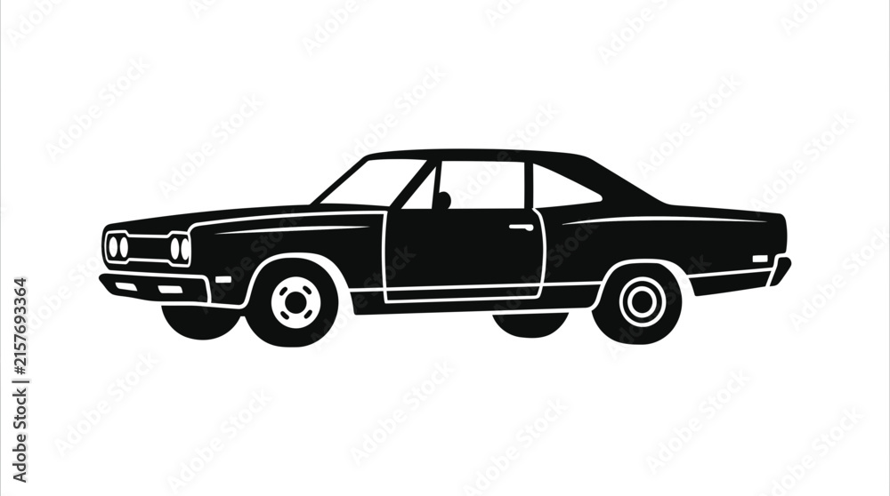 Naklejka premium Side view silhouette of classic American muscle car.