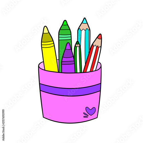 set of colored pencils in a box