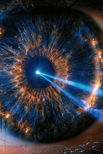 Advanced biometric eye scanning and laser corrective surgery procedure with sharp laser beams targeting the human iris