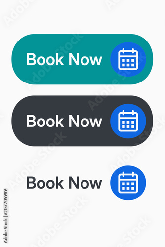 Flat vector illustrations of modern 'Book Now' buttons with calendar icons, perfect for Indonesian Independence Day celebrations and promoting 'Kemerdekaan Indonesia'