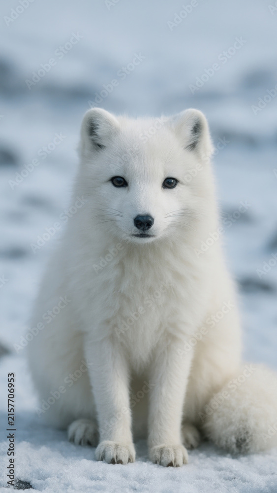Naklejka premium Arctic fox sitting on snow
