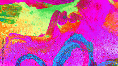 Vibrant Neon Painted Abstract Art Background in Pink Green and Turquoise