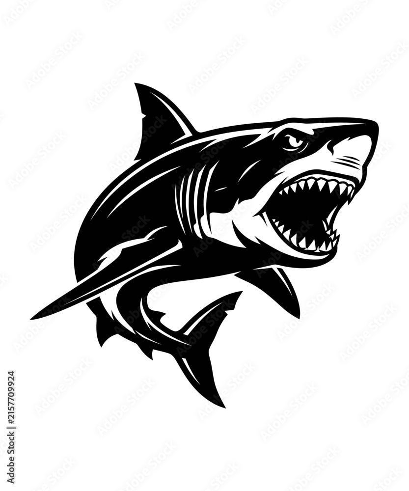 Fototapeta premium Aggressive great white shark illustration with open mouth and sharp teeth