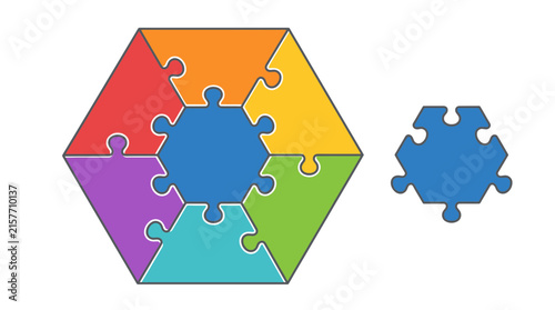 Hexagon puzzle with missing center piece for strategy concepts.