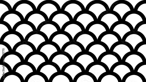 Abstract Black and White Scallop Scale Seamless Geometric Pattern Background