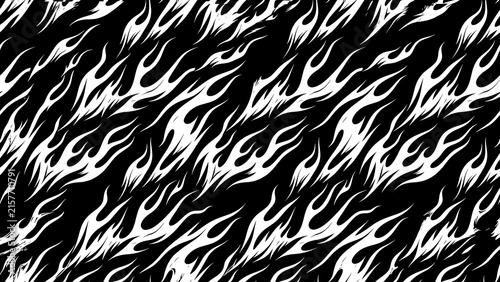 Abstract Black and White Distressed Tribal Flame Seamless Pattern Background