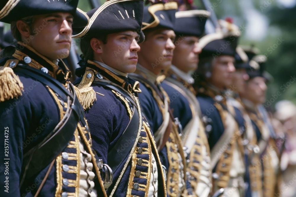 Fototapeta premium Soldiers standing in formation during historical reenactment event