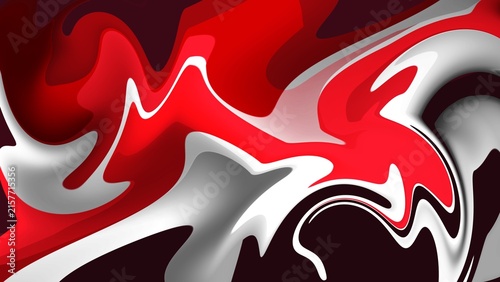 Abstract red, white and black liquid marble background, dynamic fluid swirl pattern
