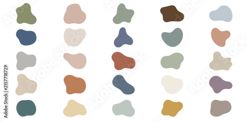 Set of twenty five organic abstract shapes in muted earth tones for modern graphic design projects and backgrounds