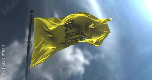 Gadsden flag waving on flagpole. Dont tread on me. Loop. Slow Motion