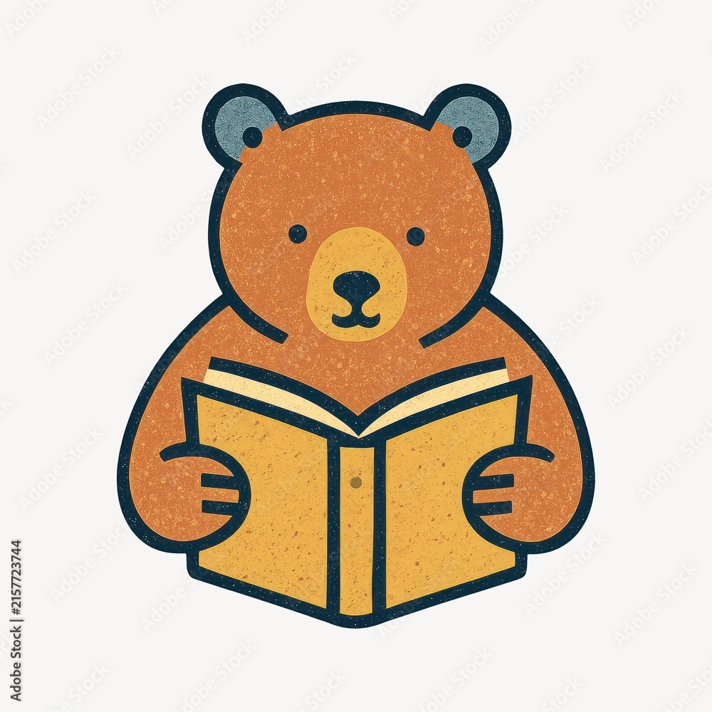Fototapeta premium Cute bear reading book illustration.