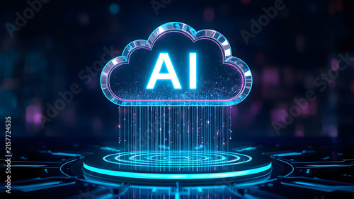 Cloud and edge computing technology data transfer concept. A large cloud icon is in the center, Ai Brain Cloud Big data, network, Science and futuristic ai cloud background concept.