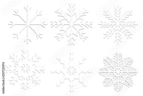 Set of White Embossed Snowflakes Isolated  Christmas and Winter Holiday Design Assets Texture PNG