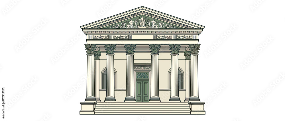 Fototapeta premium Classical Building Facade with Columns and Pediment Isolated