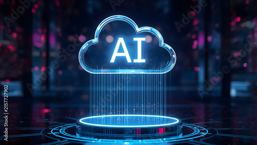 Cloud and edge computing technology data transfer concept. A large cloud icon is in the center, Ai Brain Cloud Big data, network, Science and futuristic ai cloud background concept.