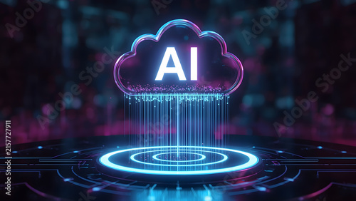 Cloud and edge computing technology data transfer concept. A large cloud icon is in the center, Ai Brain Cloud Big data, network, Science and futuristic ai cloud background concept.