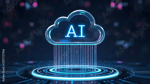 Cloud and edge computing technology data transfer concept. A large cloud icon is in the center, Ai Brain Cloud Big data, network, Science and futuristic ai cloud background concept.