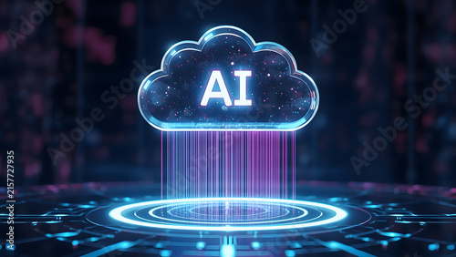 Cloud and edge computing technology data transfer concept. A large cloud icon is in the center, Ai Brain Cloud Big data, network, Science and futuristic ai cloud background concept.
