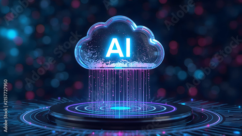 Cloud and edge computing technology data transfer concept. A large cloud icon is in the center, Ai Brain Cloud Big data, network, Science and futuristic ai cloud background concept.
