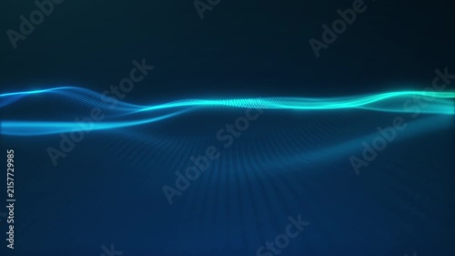 Cyan digital particle wave flowing over a dark tech background. Abstract dotted mesh surface with glowing lines, smooth motion and modern cinematic depth.