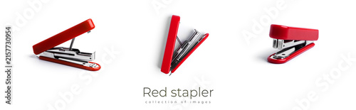 Canvastavla Red stapler isolated on a white background.
