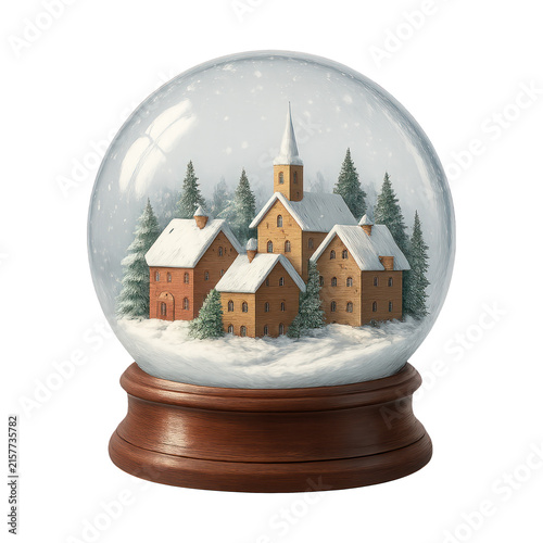 PNG Winter village snow globe scene.