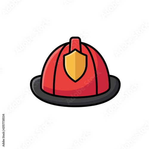 Red Firefighter Helmet Vector Icon with Shield Badge for Emergency Rescue Design