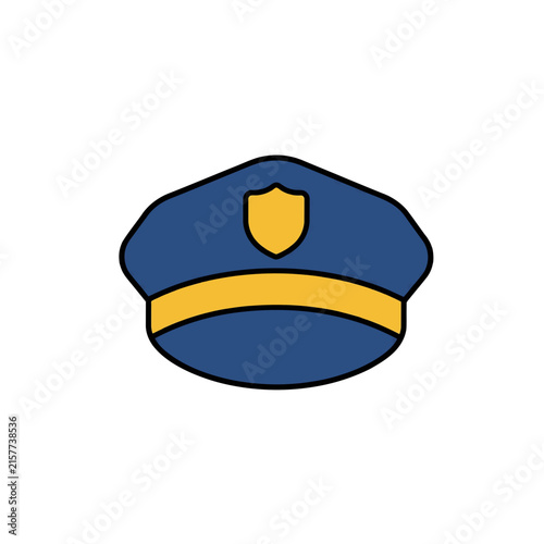 Blue Police Officer Hat Vector Icon with Gold Badge for Law Enforcement Design