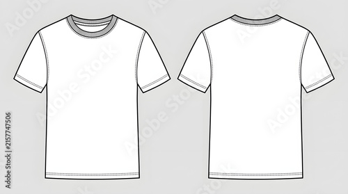 Blank t-shirt flat sketch with collar detail, crew neck template