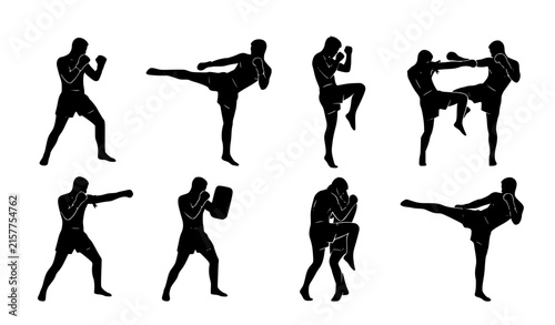 Foto Muay Thai Fighter Silhouette Collection Vector Illustration