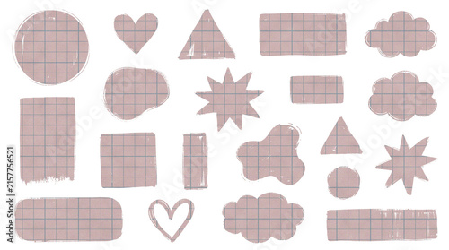 Fotografie Pink grid paper texture shapes featuring geometric forms hearts and clouds for digital scrapbooking