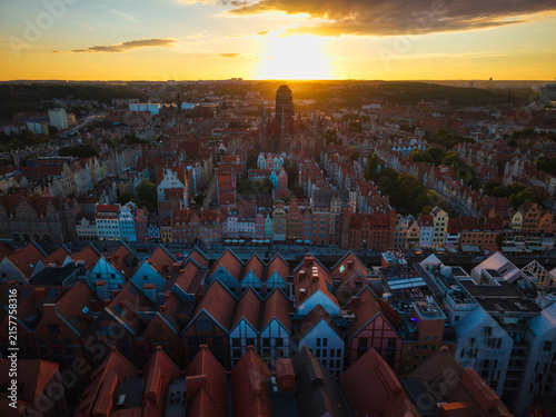 Beautiful panorama of Gdansk city at sunset, Poland