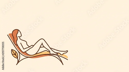 Minimalist woman relaxing on lounge chair, spa wellness icon, zen lifestyle
